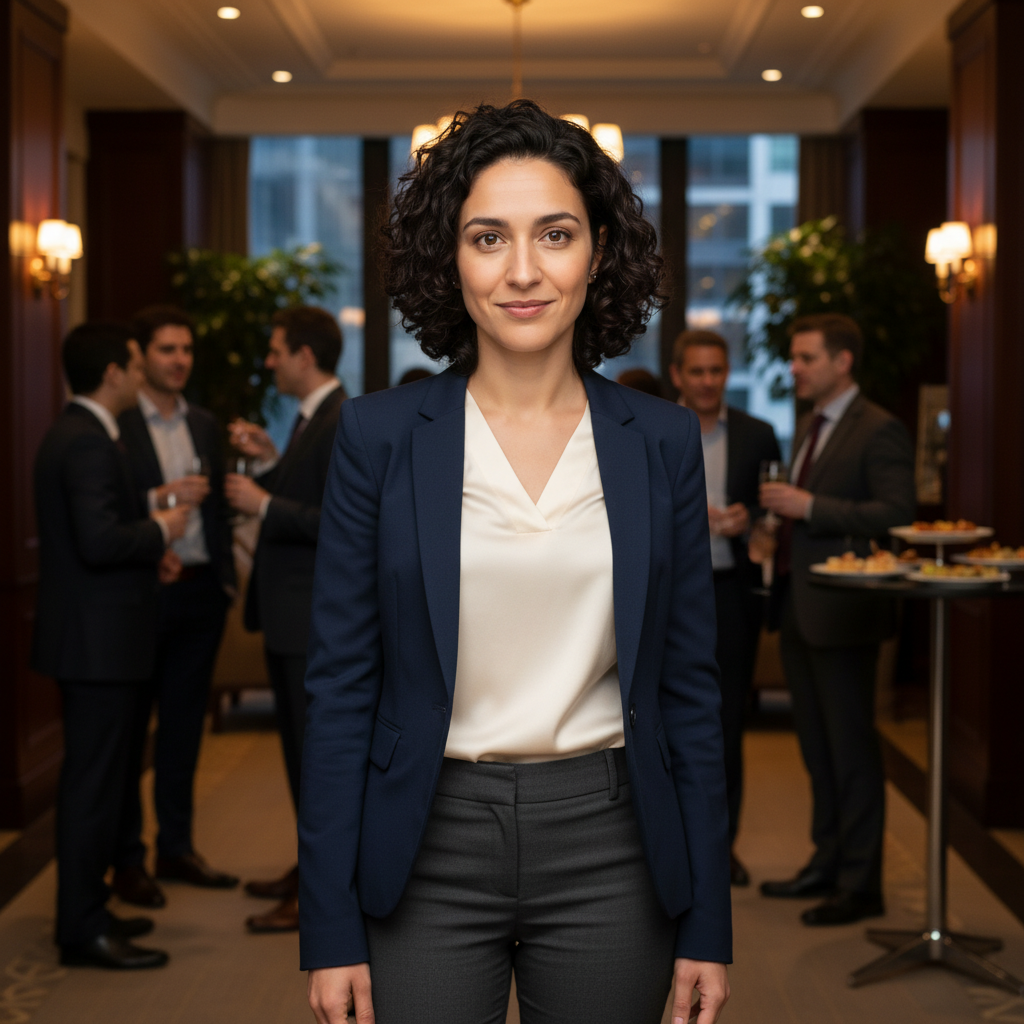 Professional executive headshot in networking environment